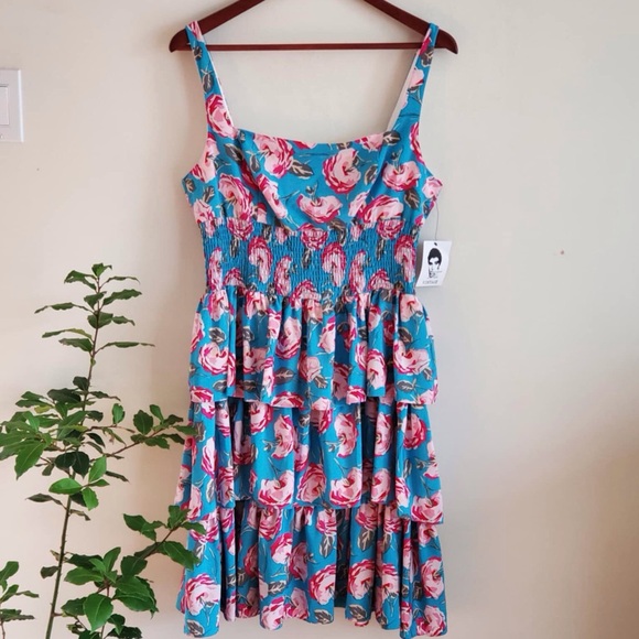 Betsey Johnson Vintage Rose Tiered Ruffle Dress Size 12 - Picture 3 of 8